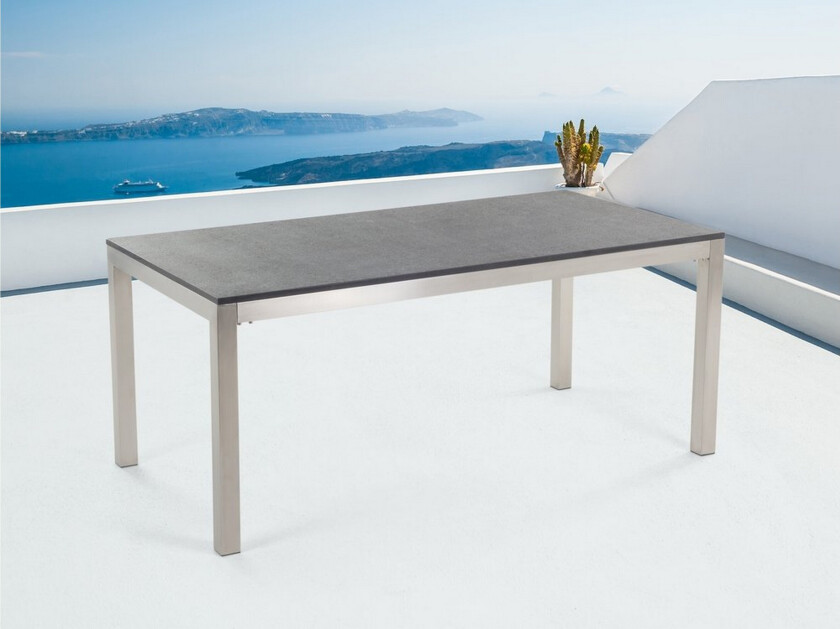 Hagebord Svart Sølv 180 x 90 x 74 cm Bordplate i granitt Rustfritt stål 6 personer Hagemøbler Spisebord