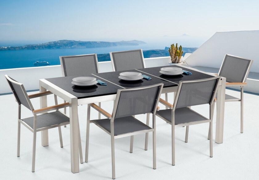 Hagemøbelsett Grå med svart granitt 180 x 90 cm 6-seter Hage Utendørs Terrasse