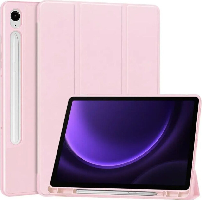 Samsung Galaxy Tab S9 FE Magnetisk Tri-Fold Skinn Deksel m. Stativfunksjon - Rosa