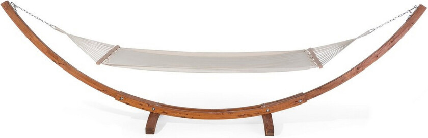 Bilde av Hagehengekøye Hvit Bomullsslynge Mørk Massivt Tre Bue Stativ Frittstående