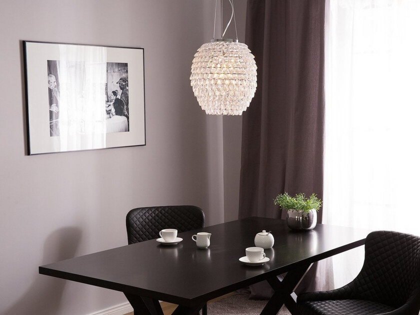 Pendellampe Sølv Krystall 110 cm Dekorative krystalldråper Ramme i forkrommet metall Glamorøs stil Belysning Taklampe