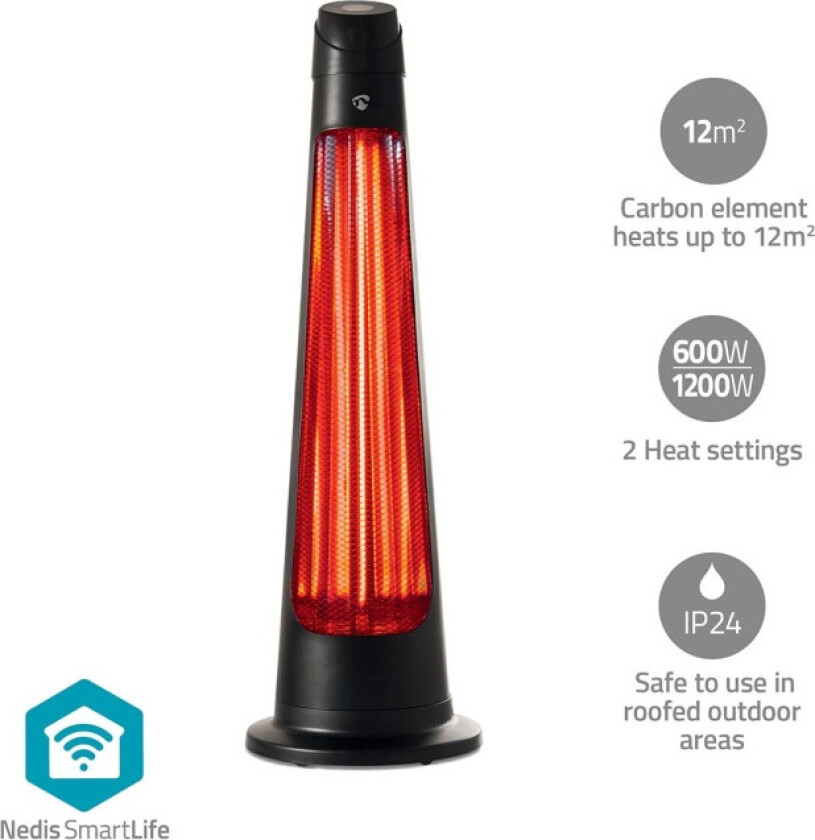 SmartLife Patiovarmer Wi-Fi 1200 W 2 Varmeinnstillinger Svingning Veltebeskyttelse IP24 Sort