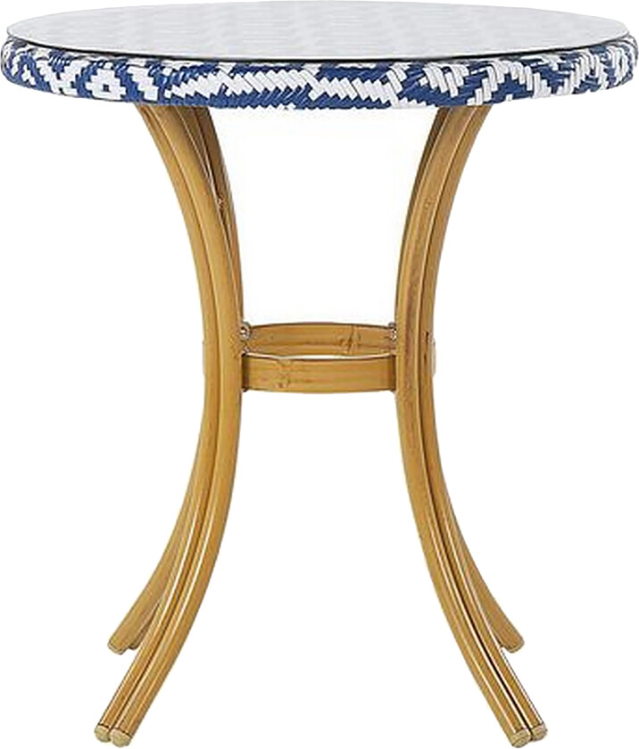 Hagebord Blå og Hvit PE-Rottingplate ø 70 cm med Glass og Aluminiumsramme