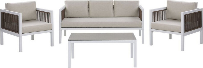 Hagesofa Hvit Brun Aluminium 5-seters med Puter Moderne Design