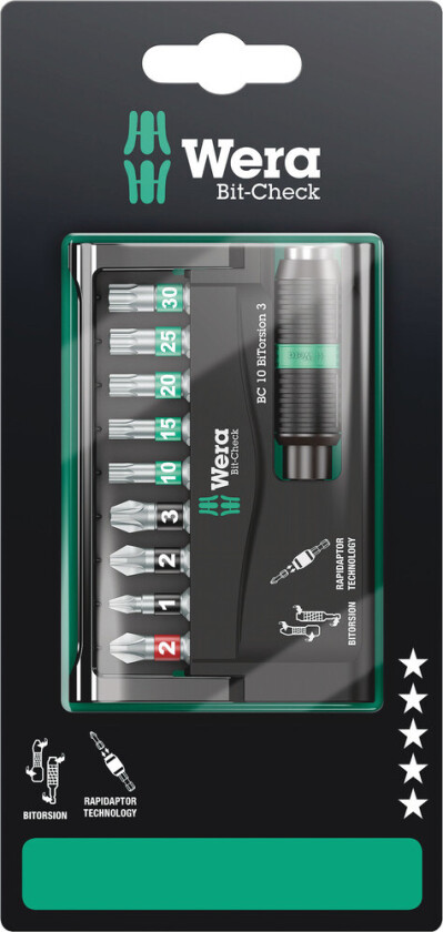 05073418001, 10 stk, Phillips, Phillips skrutrekker, Torx, PH 2, PZ 1,PZ 2,PZ 3, T10,T15,T20,T25,T30, 95 mm