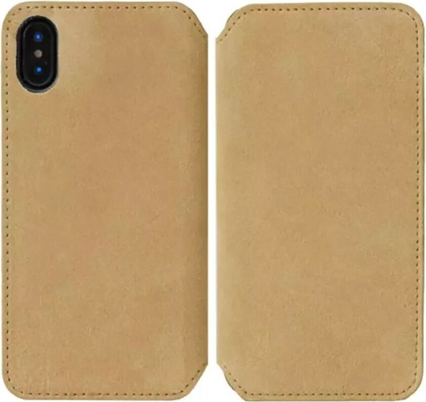 Broby Slim Wallet iPhone XS Max Semsket Skinn Flip Deksel med Lommebok - Beige
