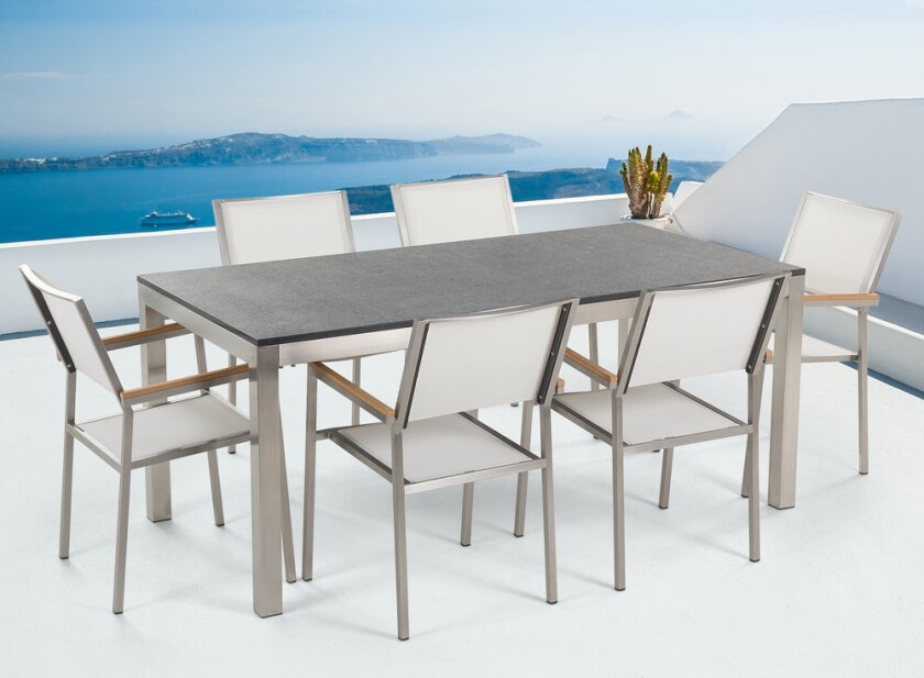 Hagemøbelsett Hvit Flammet granitt 180 x 90 cm 6-seter Hage Utendørs Terrasse