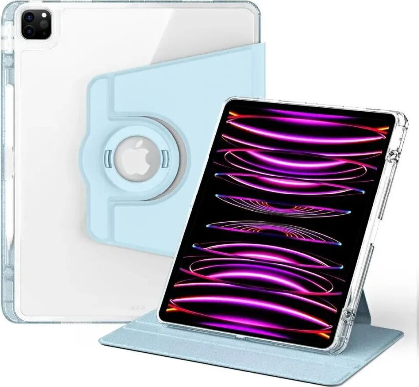 iPad Pro 12.9" (2022 / 2021 / 2020 / 2018) 2 i 1 Hybrid Flip Deksel m. Pennholder og Kameralinsebeskytter - Lysblå / Gjennomsiktig