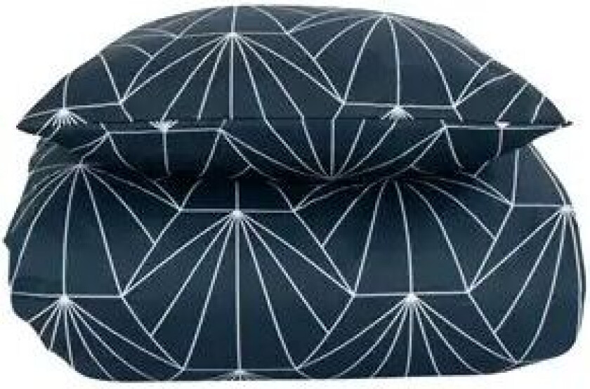 Sateng sengesett - 140x200 cm - Hexagon mørk blå - 100% Bomullssateng