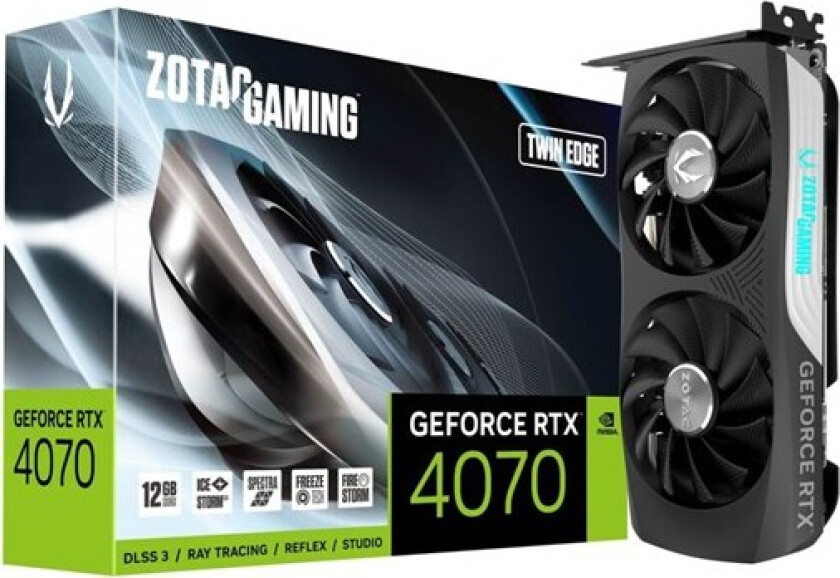 Zotac GAMING GeForce RTX 4070 Twin Edge - Grafikkort - GeForce RTX 4070 - 12 GB GDDR6X - PCIe 4.0 x16 - HDMI, 3 x DisplayPort