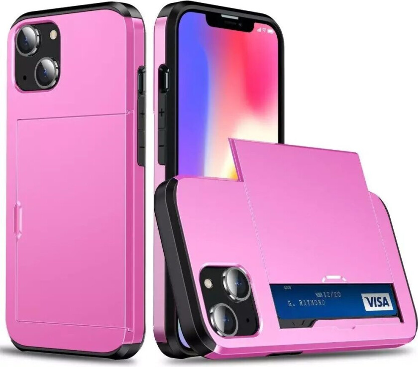 iPhone 14 Drop Proof Deksel m. Lommebok - Rosa