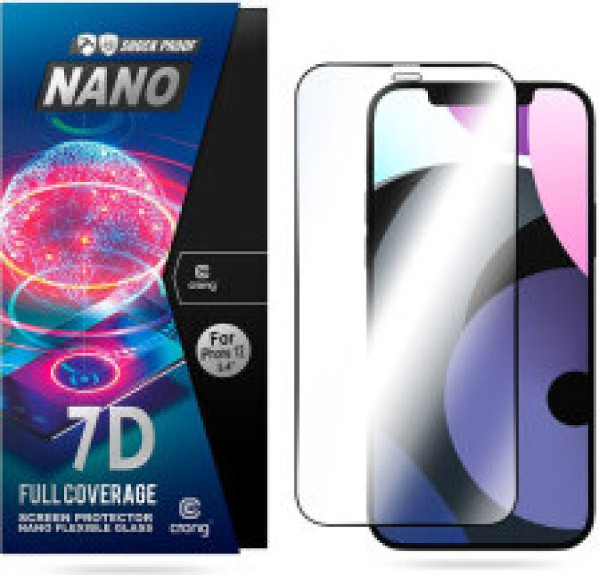 Crong 7D Nano fleksibelt glass – full dekning hybrid skjermbeskytter 9H iPhone 5.4 iPhone 12