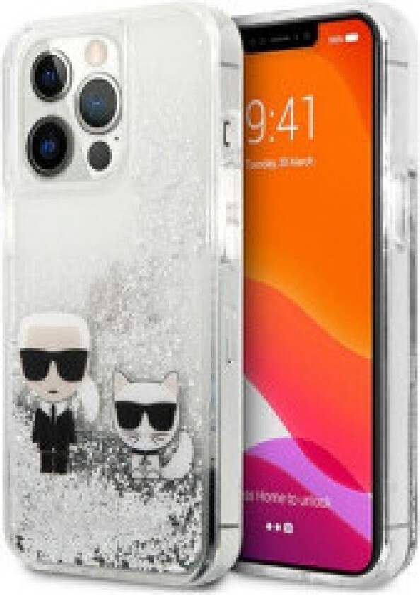 Karl Lagerfeld Liquid Glitter Karl & Choupette - Deksel til iPhone 13 Pro Max (sølv)