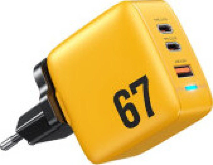 WEKOME WP-U141 Tint Series - Strømlader 2x USB-C & USB-A Super Fast Charge GaN 67W (gul)