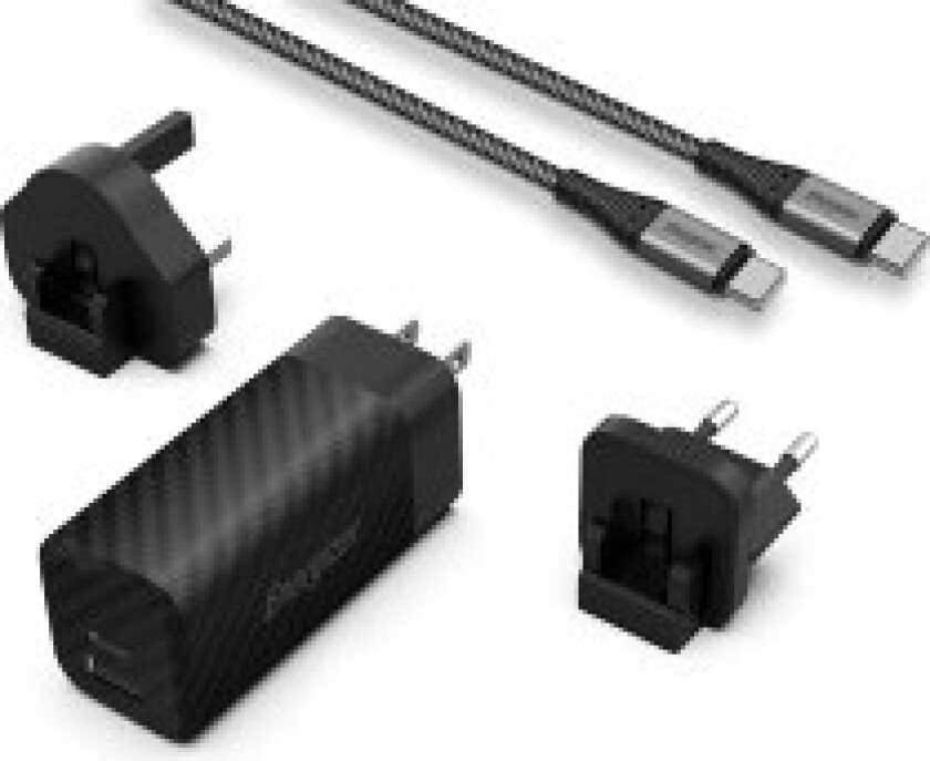 Energizer Ultimate - Multiplug EU / UK / US GaN USB-C & USB-A 65W PD nettlader + USB-C-kabel (svart)
