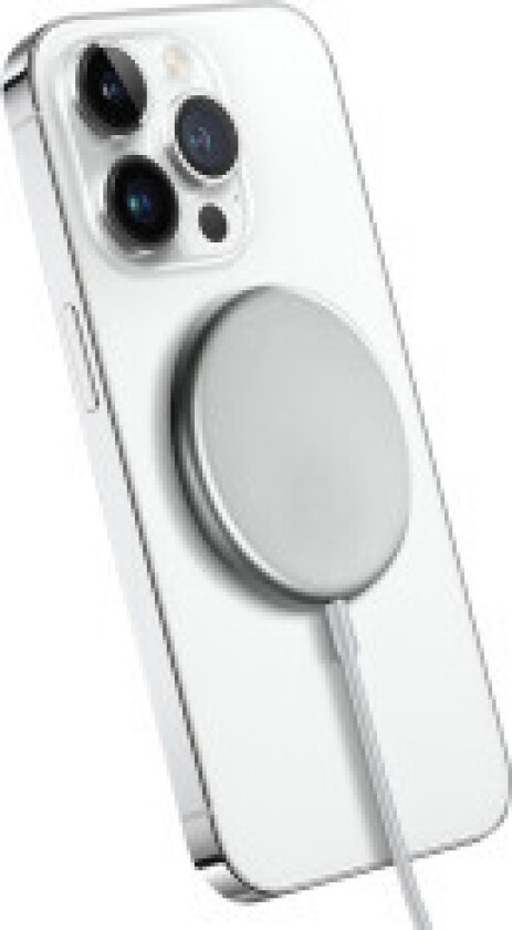 Crong MagSpot - Trådløs lader i aluminium MagSafe (sølvhvit)