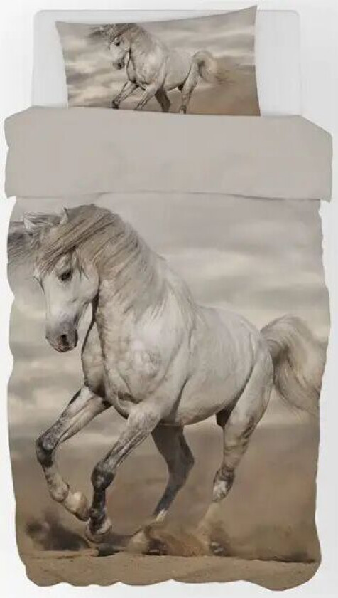 Sengetøy barn - Stor hvit hest - 100% bomull - 140x200 cm
