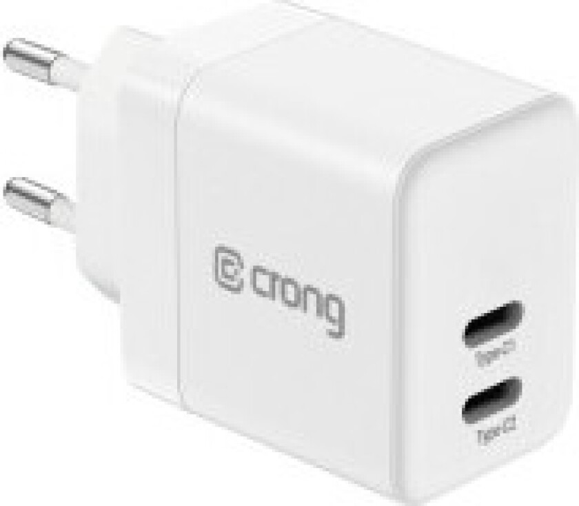 Crong Ultra Compact GaN - Vegglader 2x USB-C strømforsyning 35W (hvit)
