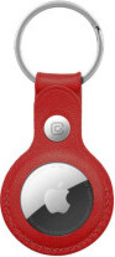 Crong lærveske med nøkkelring - Beskyttende anhengsveske i lær for Apple AirTag (rød)