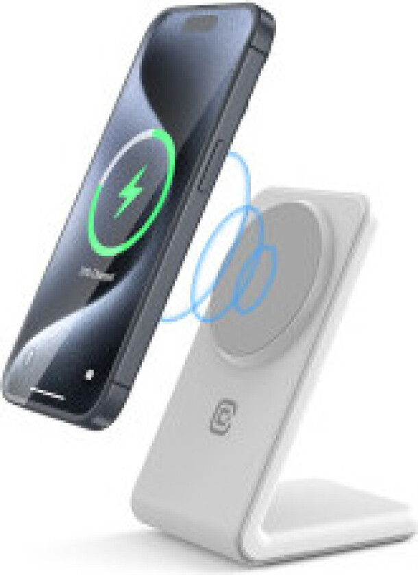 Crong MagSpot Stand - 2-i-1 trådløs lader med MagSafe for iPhone og AirPods (Snøhvit)