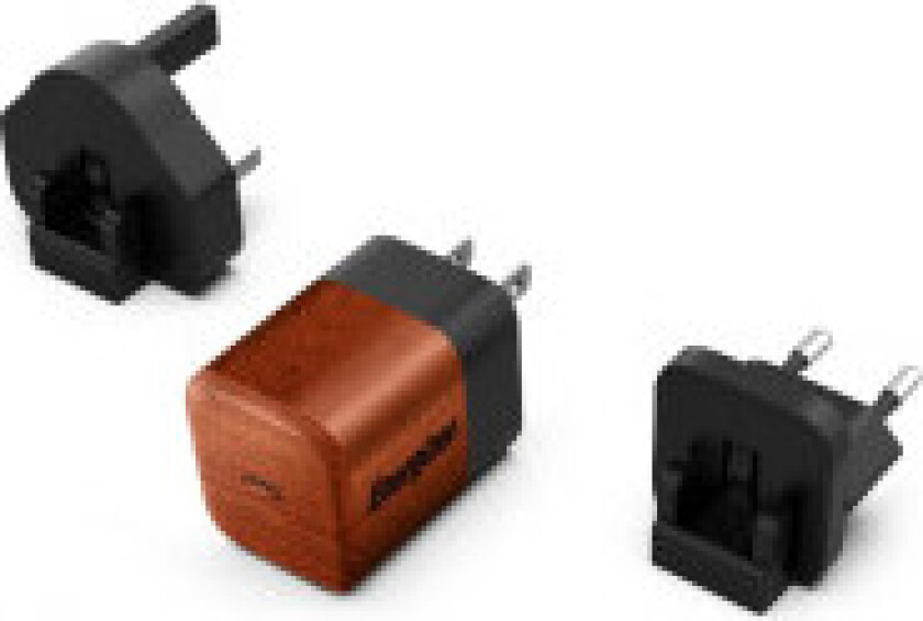 Energizer Ultimate - Multiplug EU / UK / US GaN 20W PD nettlader (valnøtt-burl)