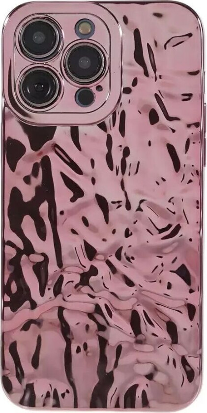 iPhone 14 Pro Glinsende Fleksibel Plast Bakside Deksel - Bølget Design - Rose Gold