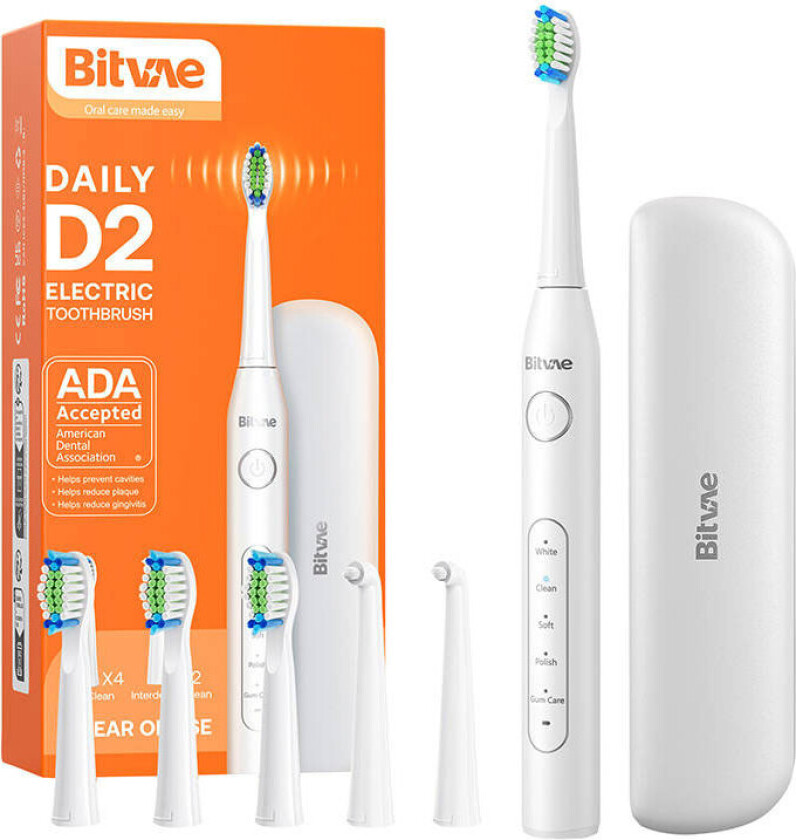 Elektrisk tannbørste Sonic toothbrush with tips set and travel case D2 (white)