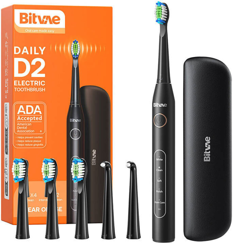 Elektrisk tannbørste Sonic toothbrush with tips set and travel case D2 (black)
