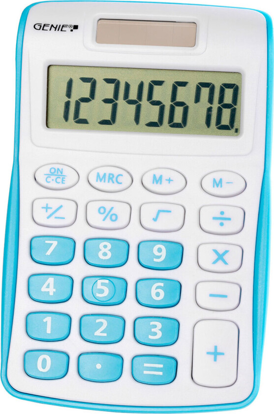 Genie 120 B, Lomme, Skjerm, 8 sifre, 1 linjer, Batteri/Solcelle, Blå, Hvit