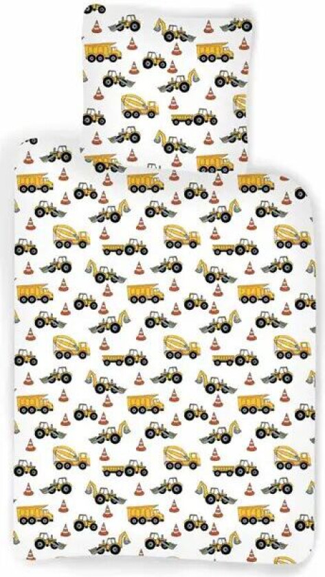 Sengetøy med maskiner - 150x210 cm - Sengesett med lastebiler, traktorer og gravemaskiner - 100% bomull