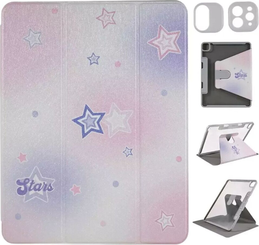 iPad Pro 12,9" (2022 / 2021 / 2020 / 2018) Hybrid Flip Deksel med 360° Kickstand, Kamerabeskyttelse og Apple Pencil Holder- Stjerner / Gjennomsiktig
