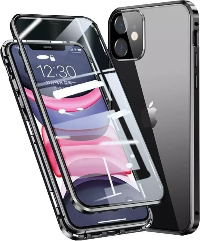 iPhone 11 360⁰ Magnetisk Deksel med Glass Bak og Forside - Svart