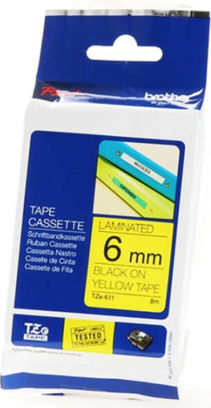 TZe-611 - Svart på gult - Rull (0,6 cm) 1 kassett(er) laminert teip - for Brother PT-D210, D600, H110 P-Touch PT-1005, 1880 P-Touch Cube Pro PT-P910