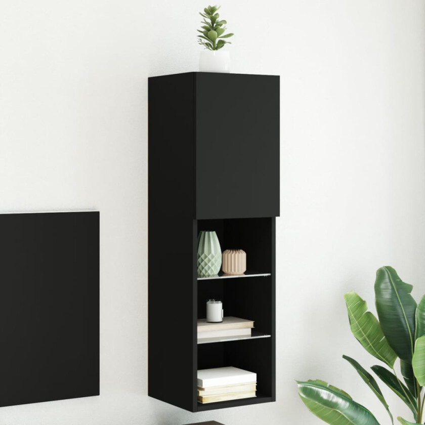 TV-benk med LED-lys svart 30,5x30x102 cm