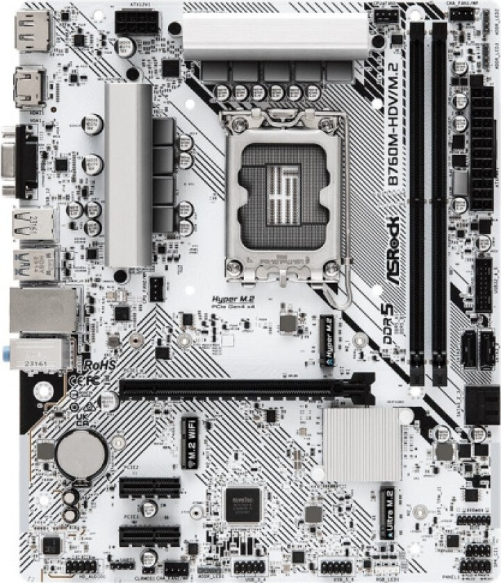 B760M-HDV/M.2 - Hovedkort - mikro ATX - LGA1700-sokkel - B760 Chipset - USB 3.2 Gen 1, USB-C 3.2 Gen 1 - 2.5 Gigabit LAN - innbygd grafikk (CPU kreves) - HD-lyd (8-kanalers)