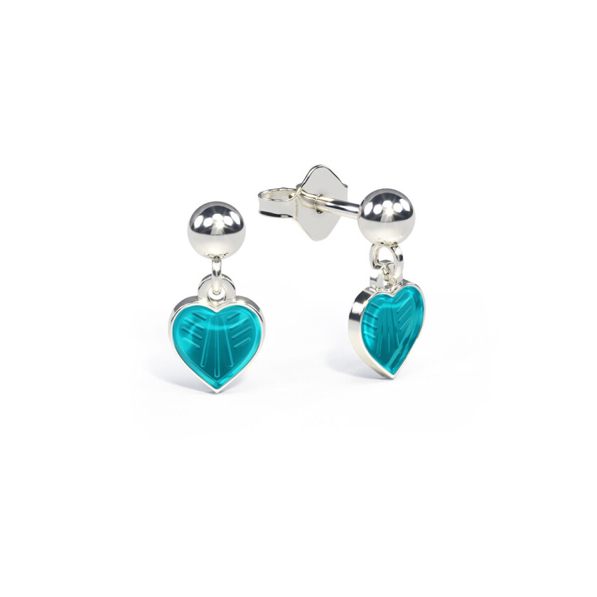 Pia&Per, Øredobber i 925 sølv med turkis emalje hjerte