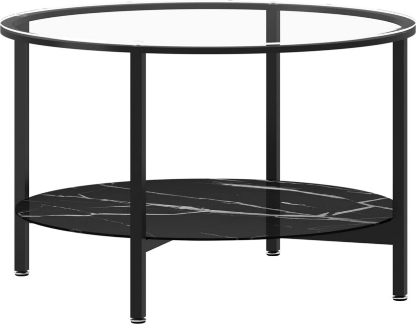 Tebord svart og svart marmor 70 cm herdet glass - Svart