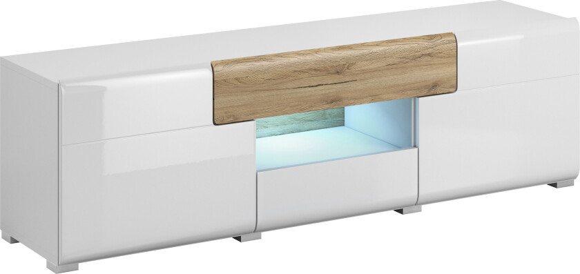 Saran TV-benk 159 cm - Eik/Hvit høyglans