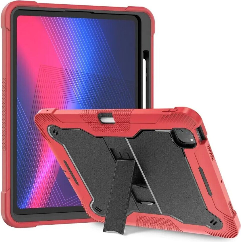 iPad Pro 13" (2024) Håndverker Deksel m. Stativ - Svart / Rød