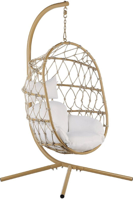 Hengestol Beige 108 x 190 x 100 cm Tau Metallstativ Myke sitteputer Boho Rustikk Stue Balkong Terrasse