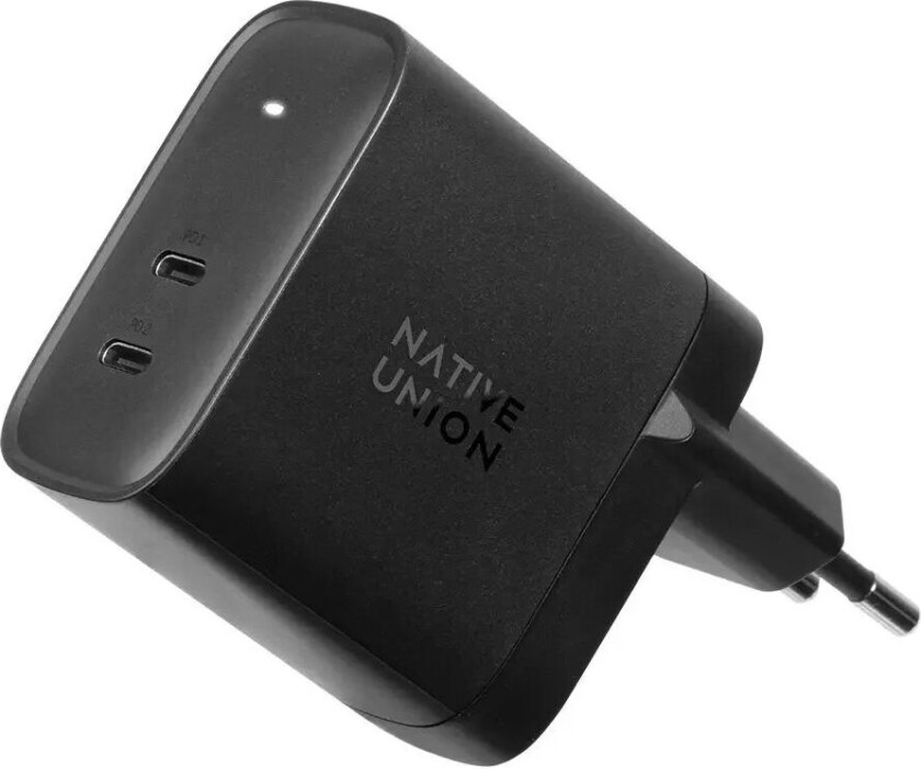Fast GaN Charger - Vegglader med 2 x USB-C Power Delivery 65W - Svart