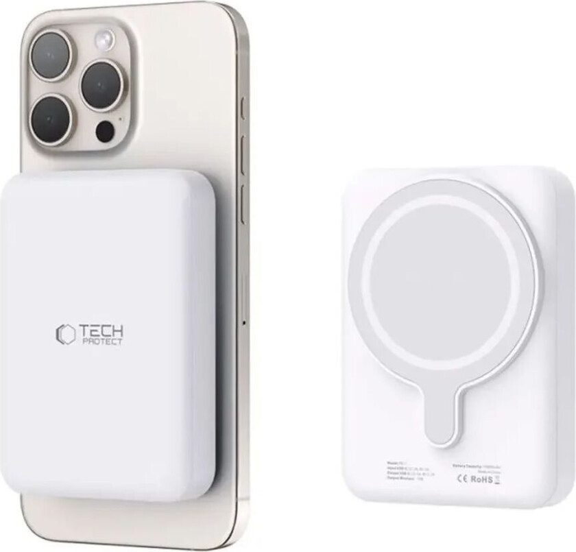 Tech-Protect Trådløs Powerbank 10000 mAh - MagSafe Kompatibel - Hvit