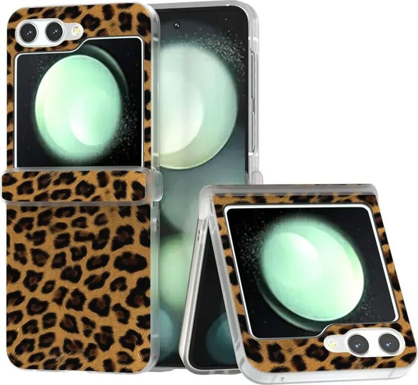 Samsung Galaxy Z Flip6 Hard Plast Deksel m. Leopardtrykk - Brun