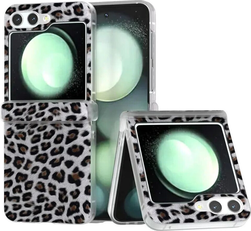 Samsung Galaxy Z Flip6 Hard Plast Deksel m. Leopardtrykk - Sølv