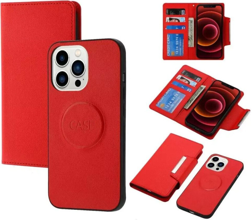 iPhone 15 Pro Max 2-i-1 Flip Deksel i Kunstskinn med Lommebok og Magnetlås - Rød