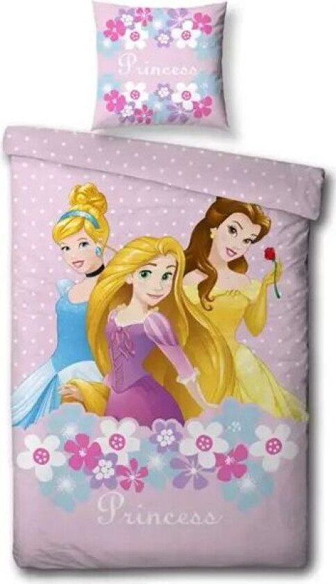 Princess junior sengetøy - 100x140 cm - Disney princess sengesett - 2 i 1 design - 100% bomull