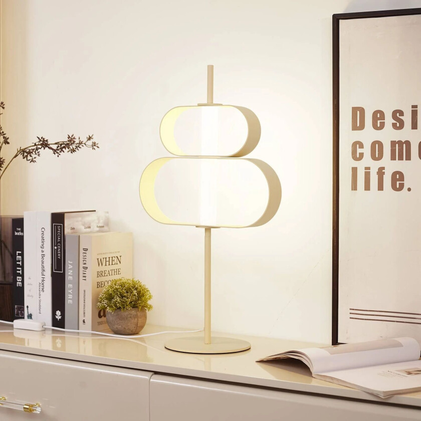 LED-bordlampe Audrina, beige, metall, dimbar