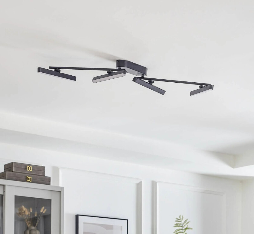 LED-taklampe Eldrin, 4 lamper, svart, jern