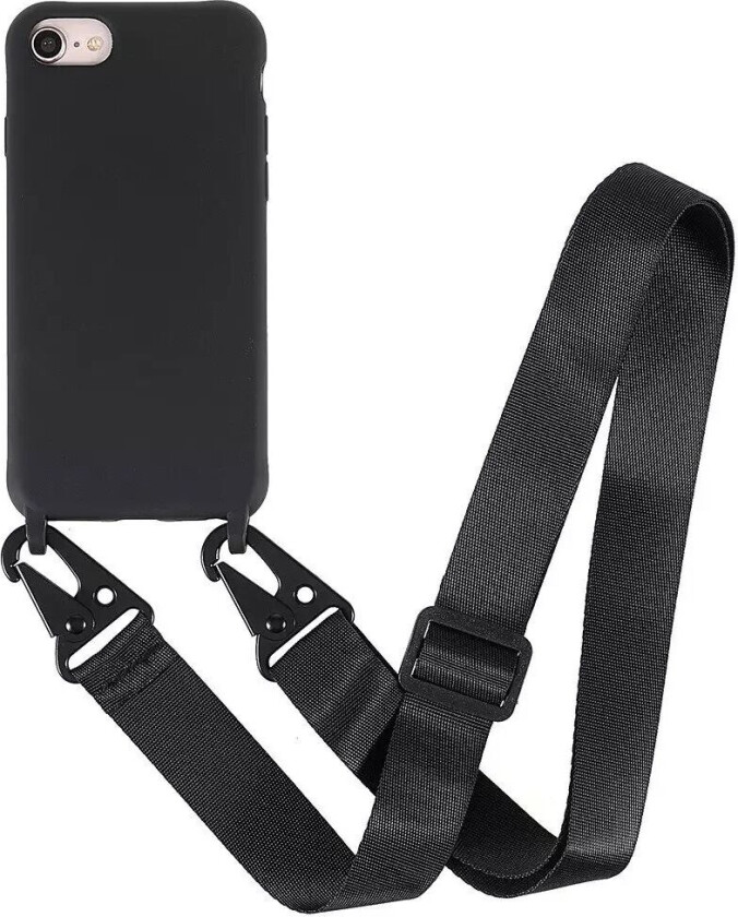 iPhone SE (2022 / 2020) / 8 / 7 Fleksibelt Plastdeksel med Skulderstropp - Svart