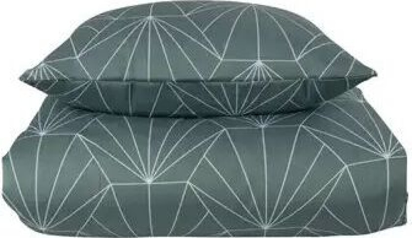 Sateng sengesett - 140x200 cm - Vendbart dynetrekk - Hexagon grønn - 100% Bomullssateng